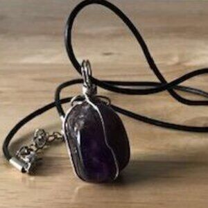Artisan Handmade Wire Wrapped Amethyst Crystal Quartz Gemstone Necklace